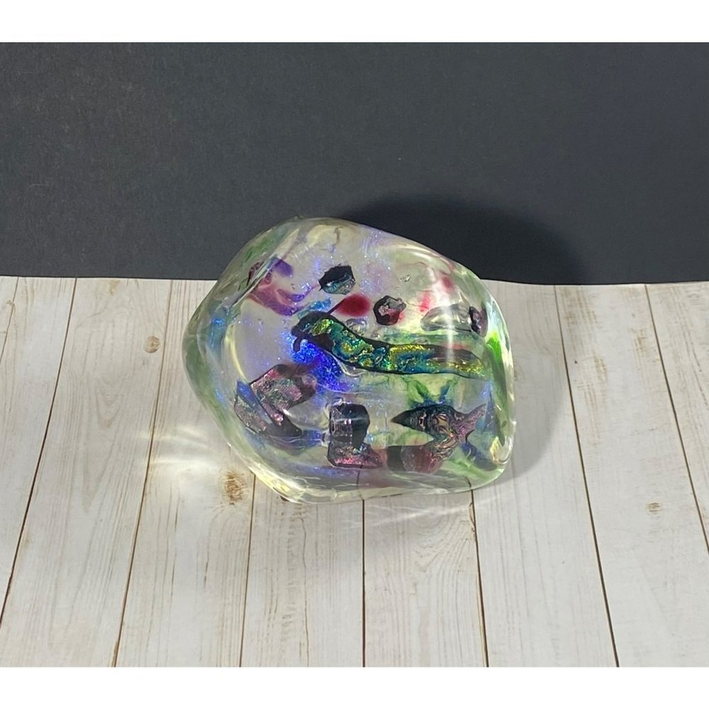 Timothy E Landers Dichroic Glass "Moon Rock" Paperweight 3 inches Bubbles